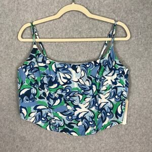 Midnight Sky Crop Top Women XL Blue Floral Tank Corset Linen Coconut Beachy Vaca